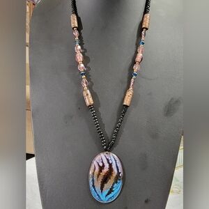 Art Glass & Glass Beads Artisan Signed Pendant Necklace